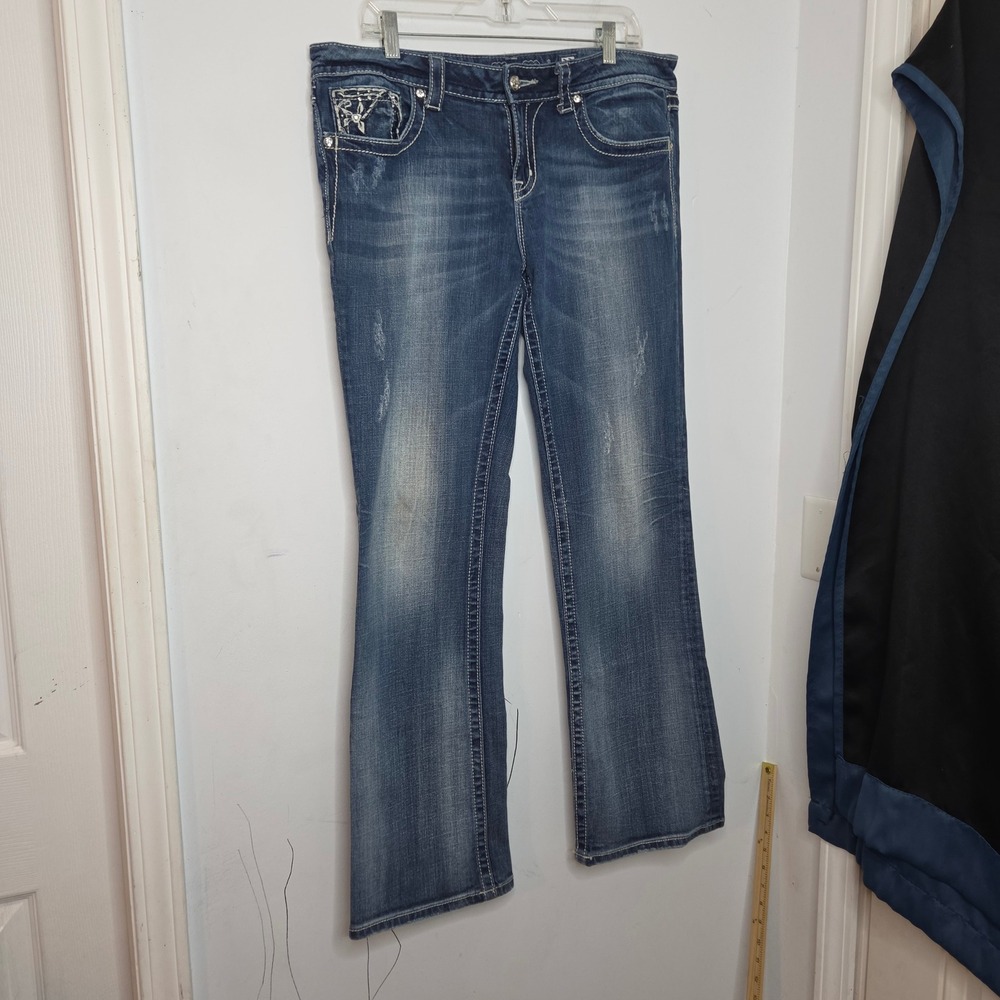 Miss Me Easy Boot JE5359E3L Medium Wash Embellished Bootcut Jeans Size 33